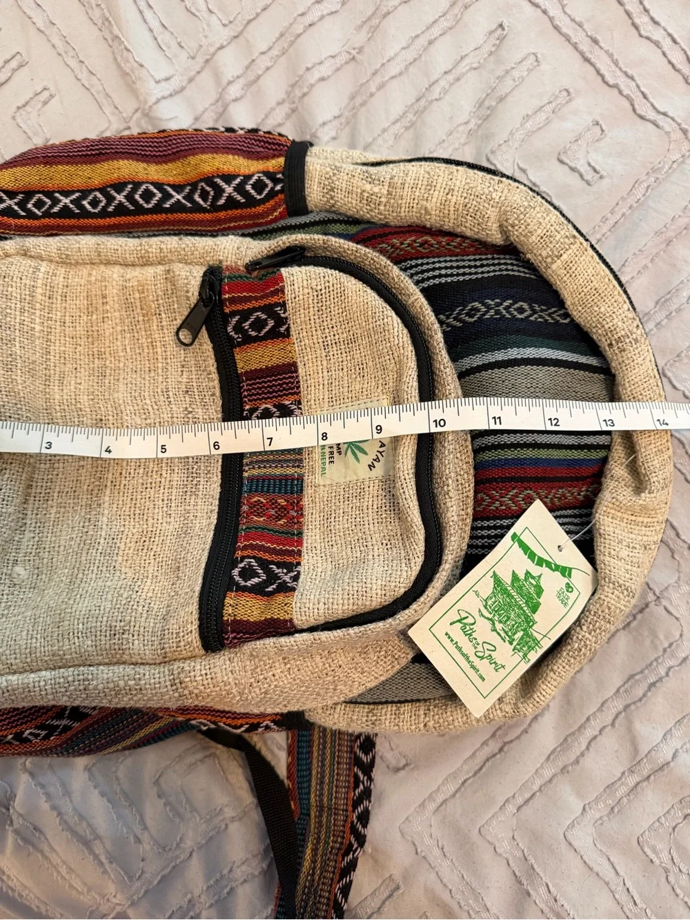 New Himalayan Hemp Boho Beige & Multicolor Woven Natural Mini Backpack